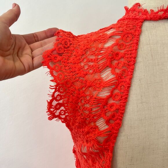 Free People Daydream Orange Coral Eyelash Lace Mini Dress Backless Small - Picture 8 of 10